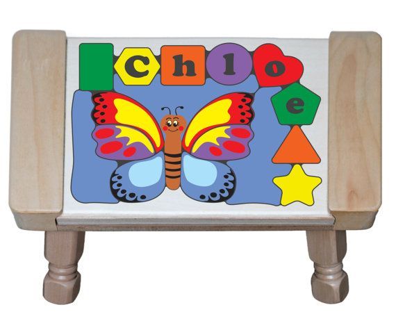 Personalized Name Butterfly Theme Puzzle Stool -  Primary (FREE SHIPPING)