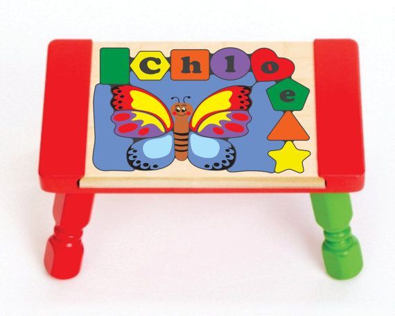 Personalized Name Butterfly Theme Puzzle Stool -  Primary (FREE SHIPPING)