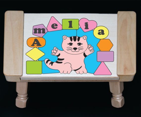 Personalized Name Cat Theme Puzzle Stool - Pastel (FREE SHIPPING)