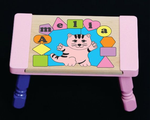Personalized Name Cat Theme Puzzle Stool - Pastel (FREE SHIPPING)