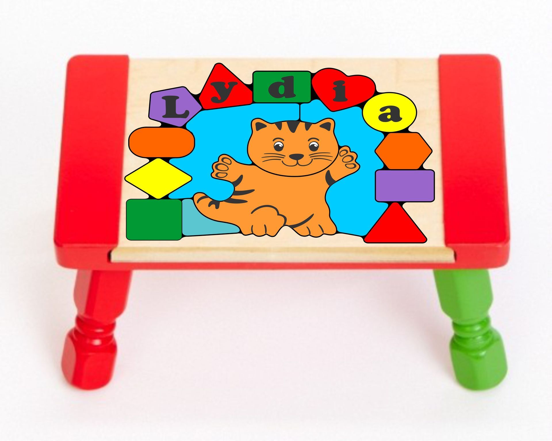 Personalized Name Cat Shape Puzzle Stool - Primary (FREE SHIPPING)