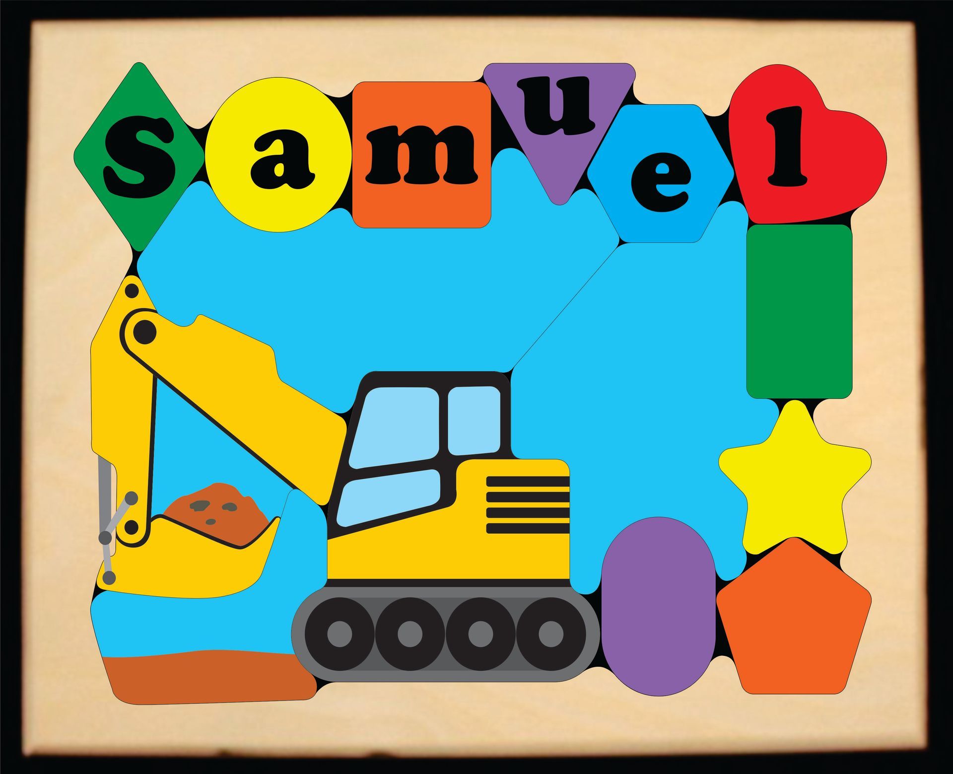 Personalized Name Construction Excavator Digger Theme Puzzle (FREE SHIPPING)