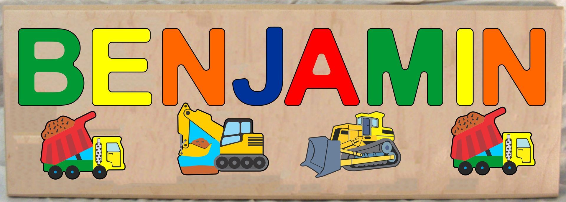 CUSTOM LONG BOARD NAME CONSTRUCTION THEME PUZZLE - PRIMARY OR PASTEL, (FREE SHIPPING)