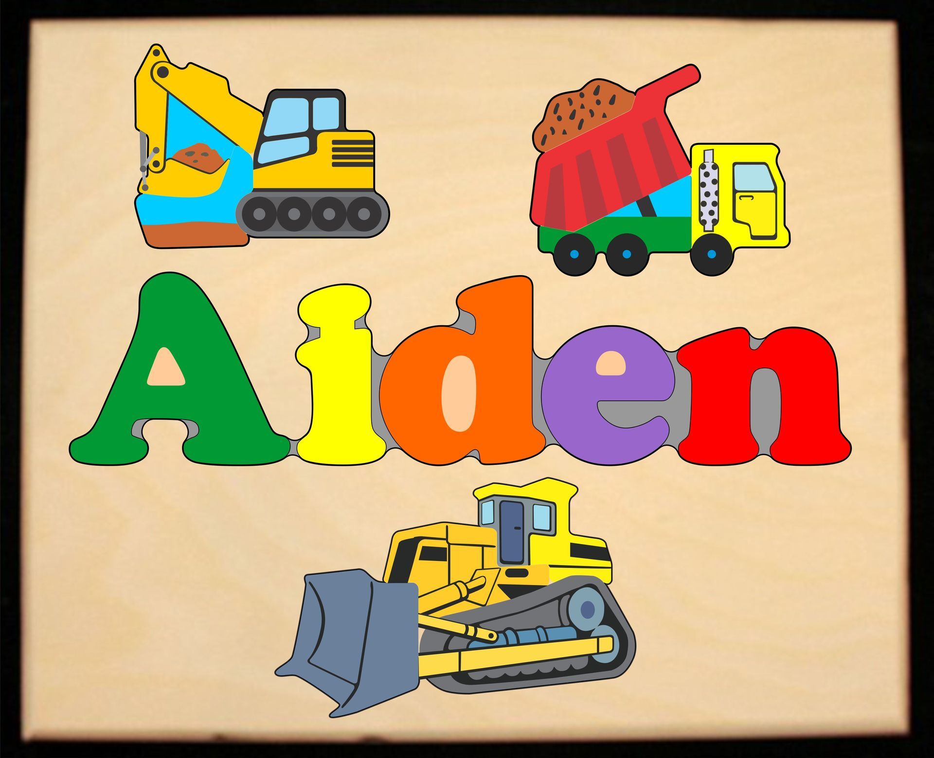 Custom Name Construction Theme Puzzle in upper and lower case letters - Primary or Pastel  (FREE SHIPPING)