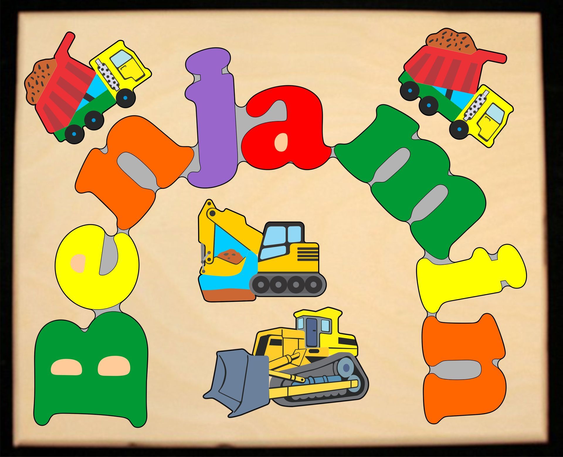 Custom Name Construction Theme Puzzle in upper and lower case letters - Primary or Pastel  (FREE SHIPPING)