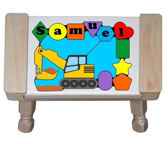 Personalized Name Construction Excavator Digger Theme Puzzle Stool (FREE SHIPPING)