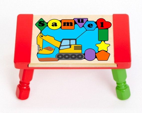 Personalized Name Construction Excavator Digger Theme Puzzle Stool (FREE SHIPPING)