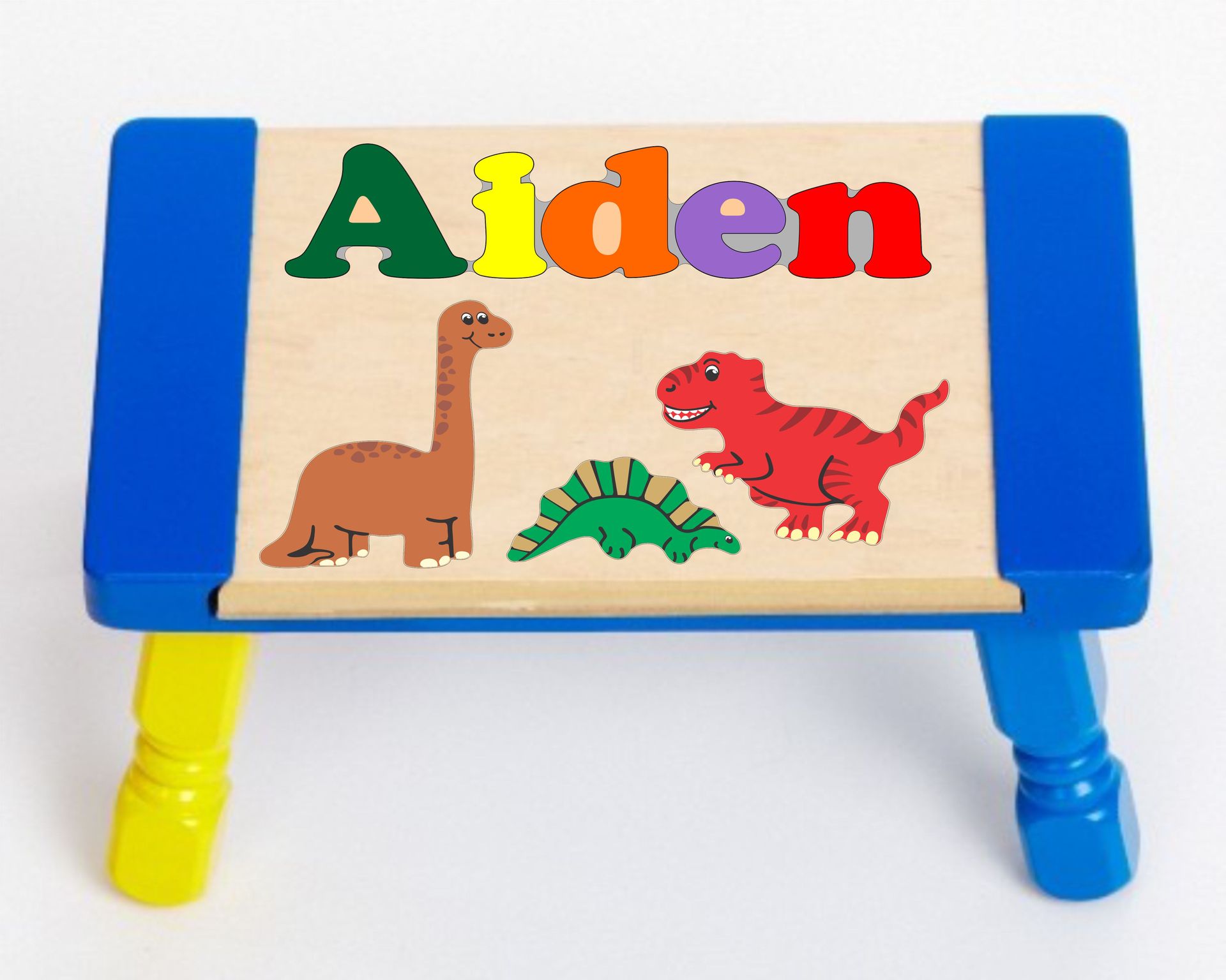 Custom Name(s) Dinosaur Animals Theme Puzzle Stool in upper and lower case letters - Primary or Pastel (FREE SHIPPING)