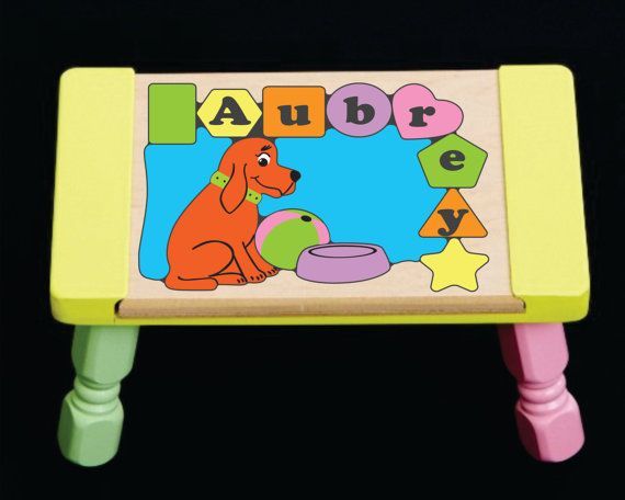 Personalized Name Dog Theme Puzzle Stool Pastel (FREE SHIPPING)
