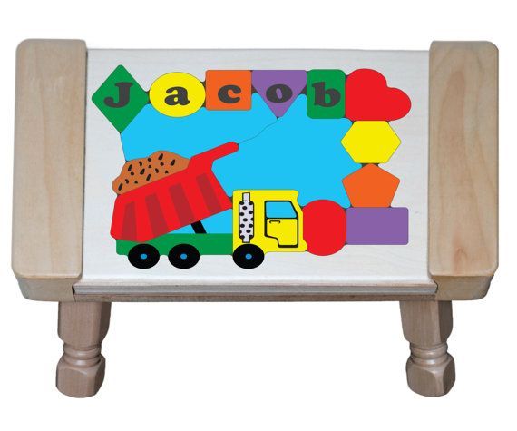 Personalized Name Dump Truck Theme Puzzle Stool - (FREE SHIPPING)