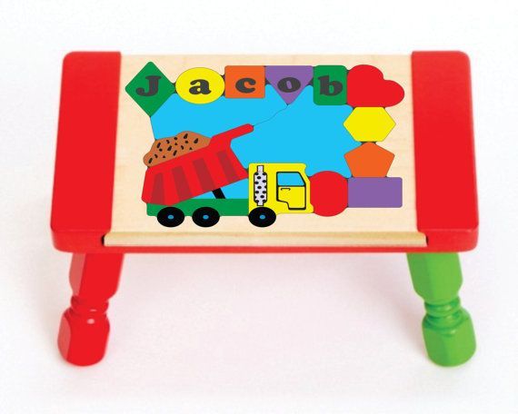 Personalized Name Dump Truck Theme Puzzle Stool - (FREE SHIPPING)