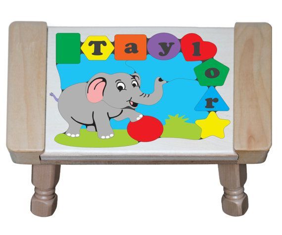 Personalized Name Elephant Theme Puzzle Stool - (FREE SHIPPING)