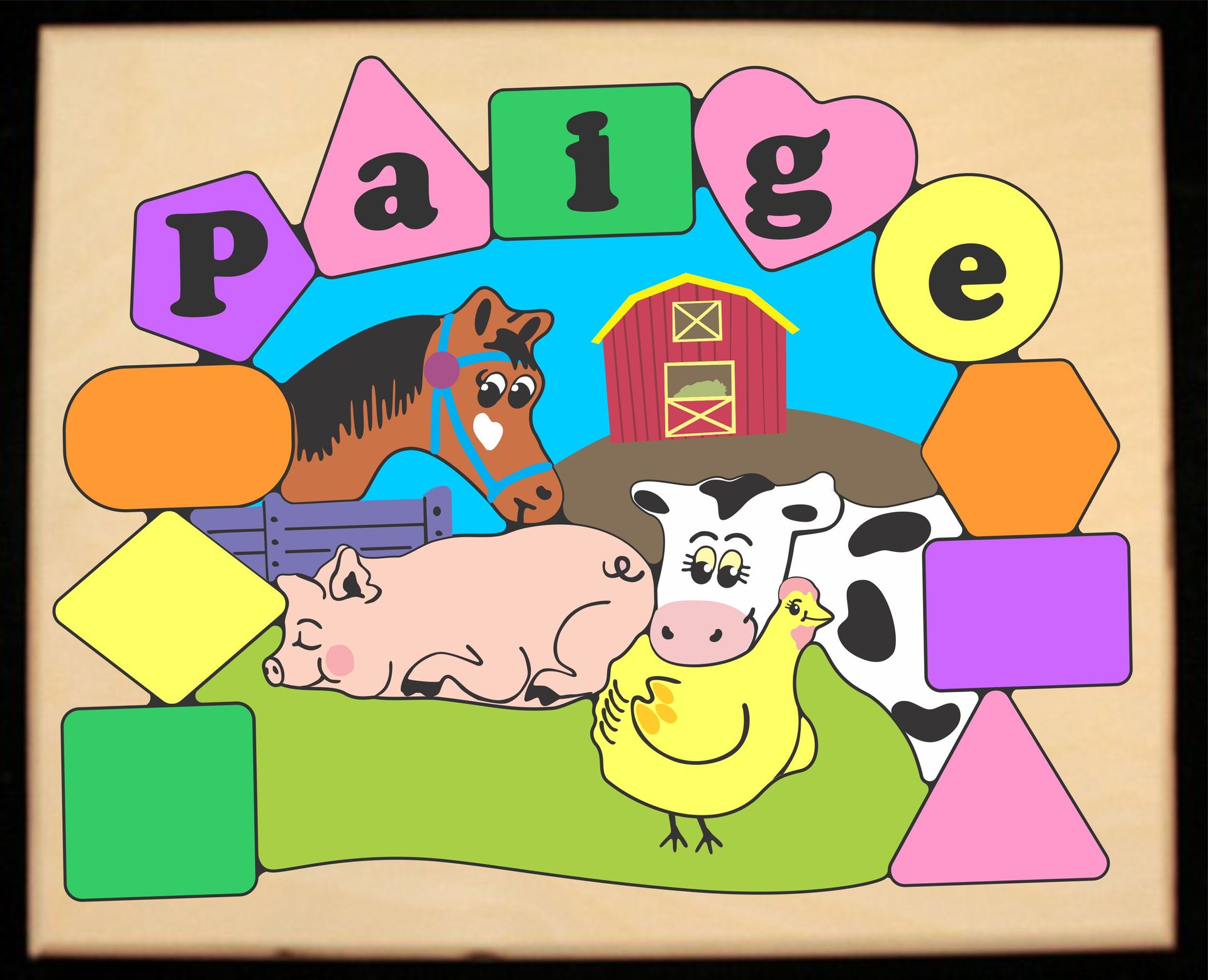 Personalized Name Farm Animals Theme Puzzle Stool - Pastel - (FREE SHIPPING)