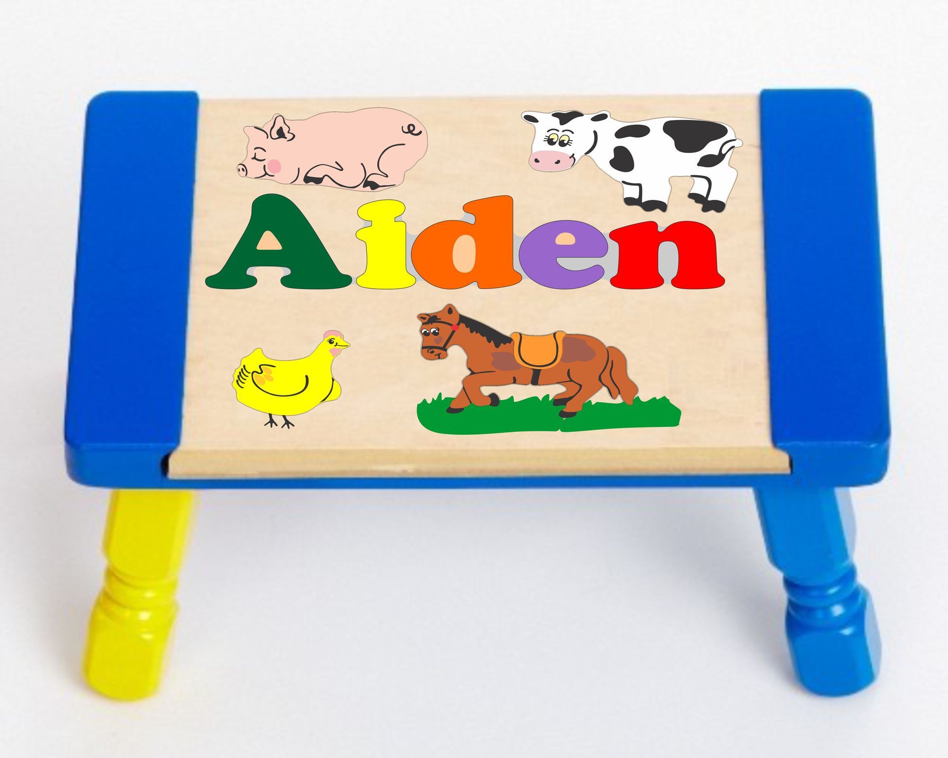 Custom Name(s) Farm Animals Theme Puzzle Stool in upper and lower case letters - Primary or Pastel (FREE SHIPPING)