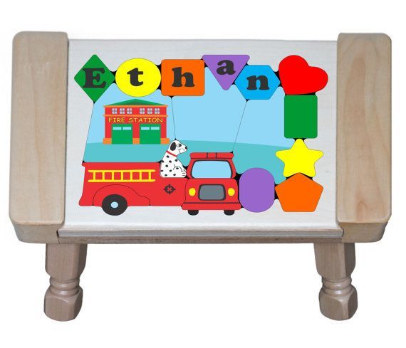 Personalized Name Fire Truck Theme Puzzle Stool - (FREE SHIPPING)