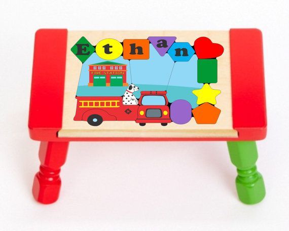 Personalized Name Fire Truck Theme Puzzle Stool - (FREE SHIPPING)