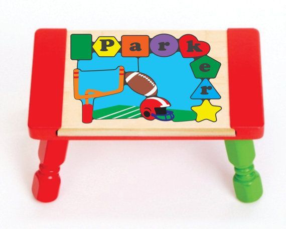 Personalized Name Football Theme Puzzle Stool - (FREE SHIPPING)