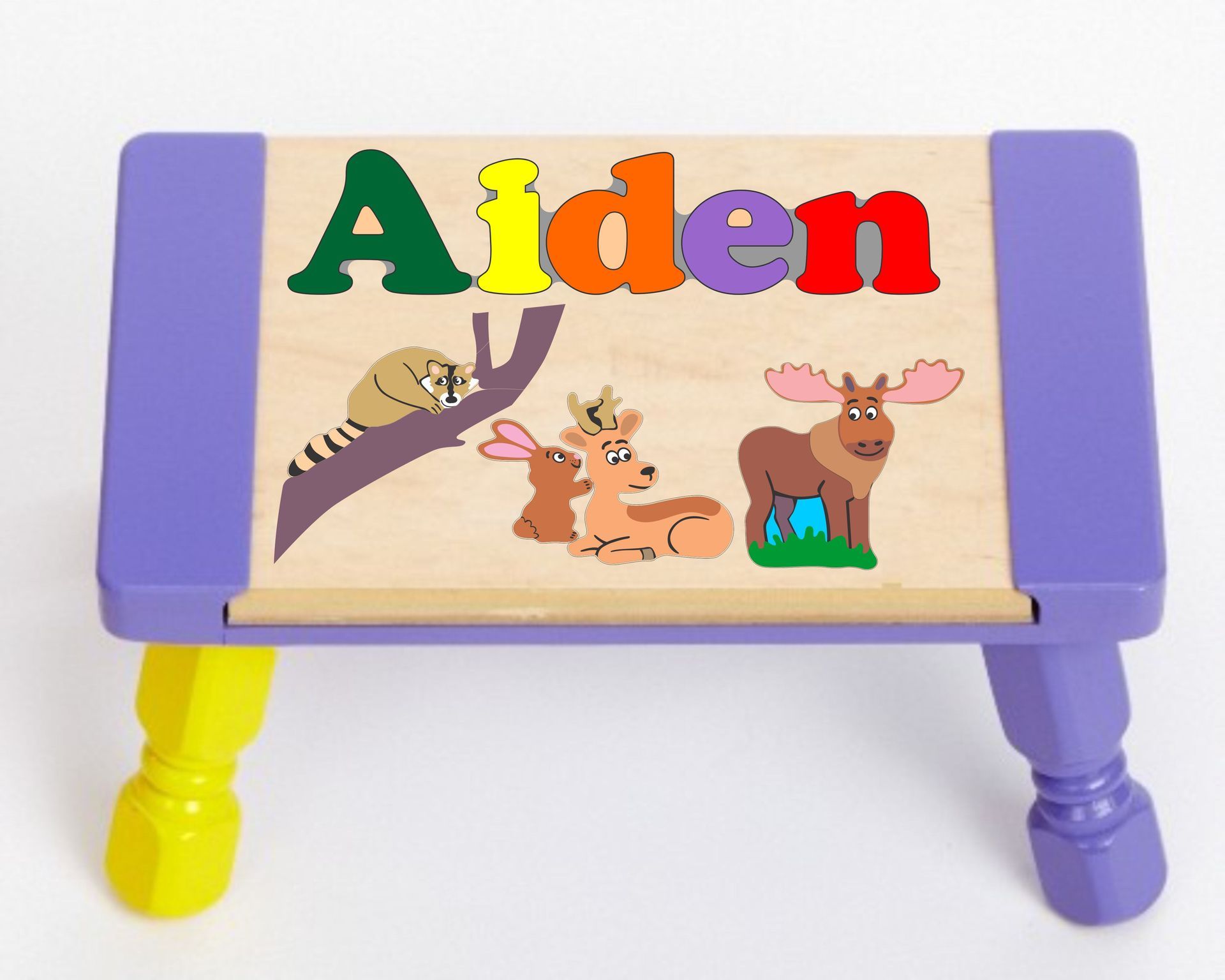 Custom Name(s) Forest Animals Theme Puzzle Stool in upper and lower case letters - Primary or Pastel (FREE SHIPPING)