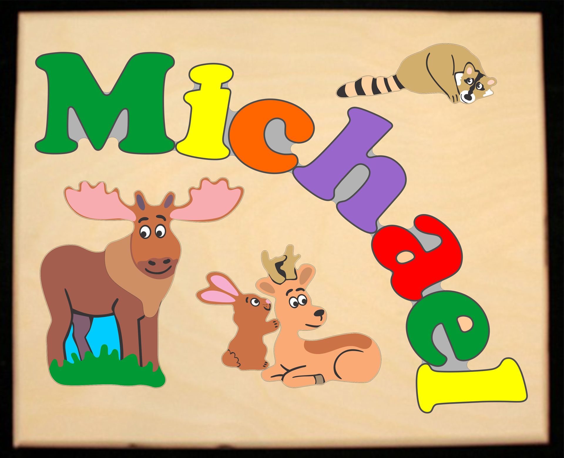 Custom Name(s) Forest Animals Theme Puzzle in upper and lower case letters - Primary or Pastel, (FREE SHIPPING)