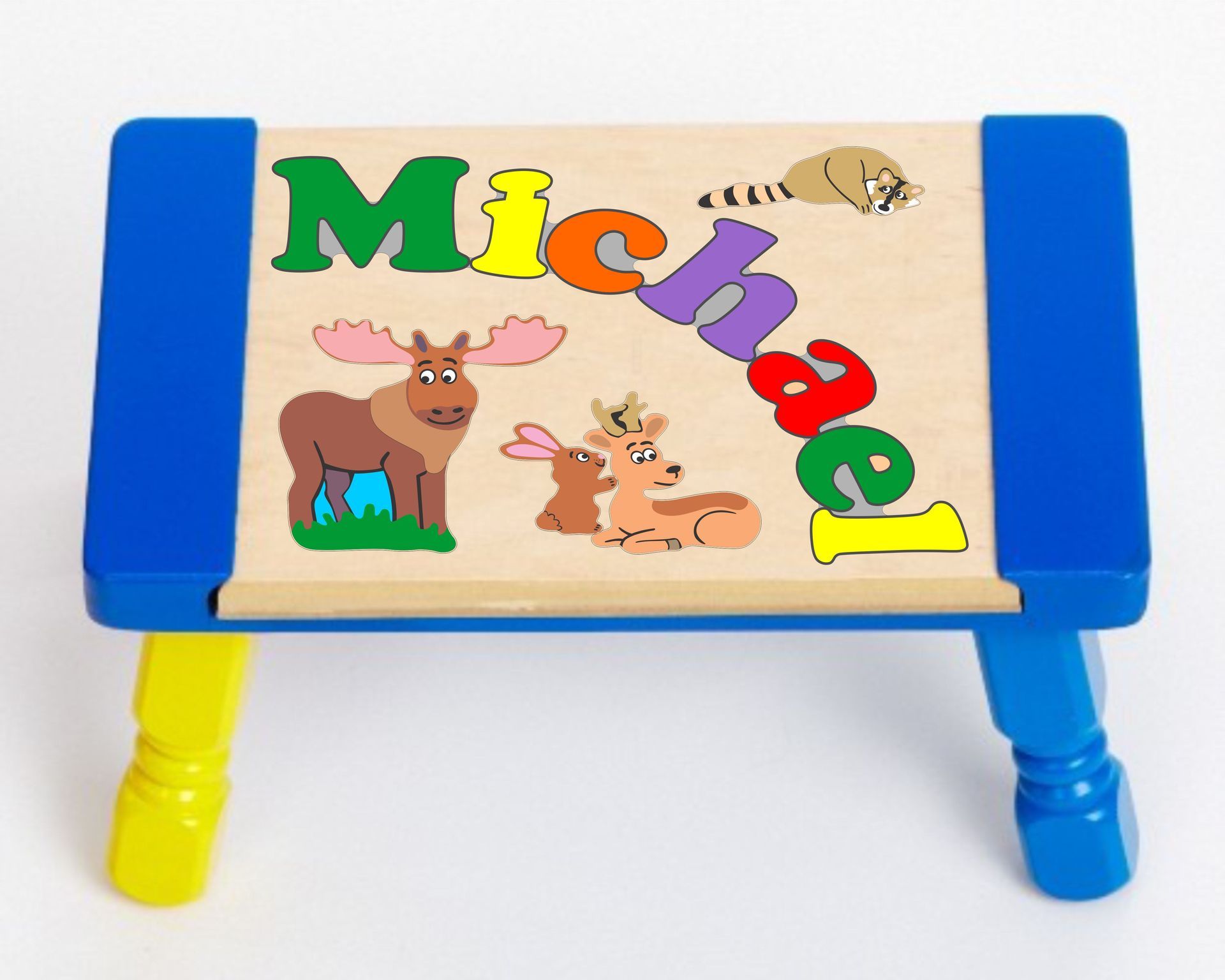 Personalized Name North Woods Forest Animals Theme Puzzle Stool - (FREE SHIPPING)