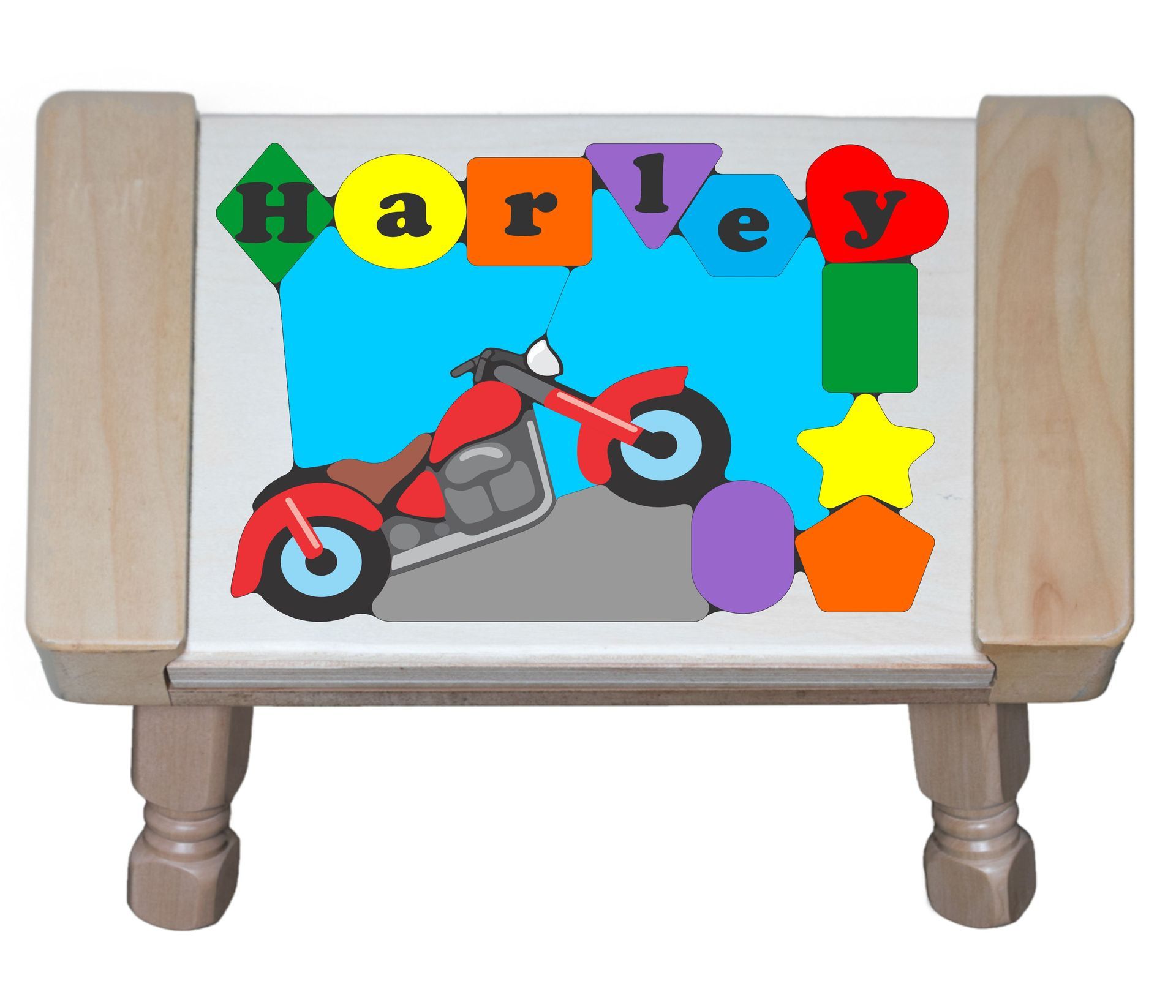 Personalized Name Motorcycle Bike Theme Puzzle Stool (FREE SHIPPING)
