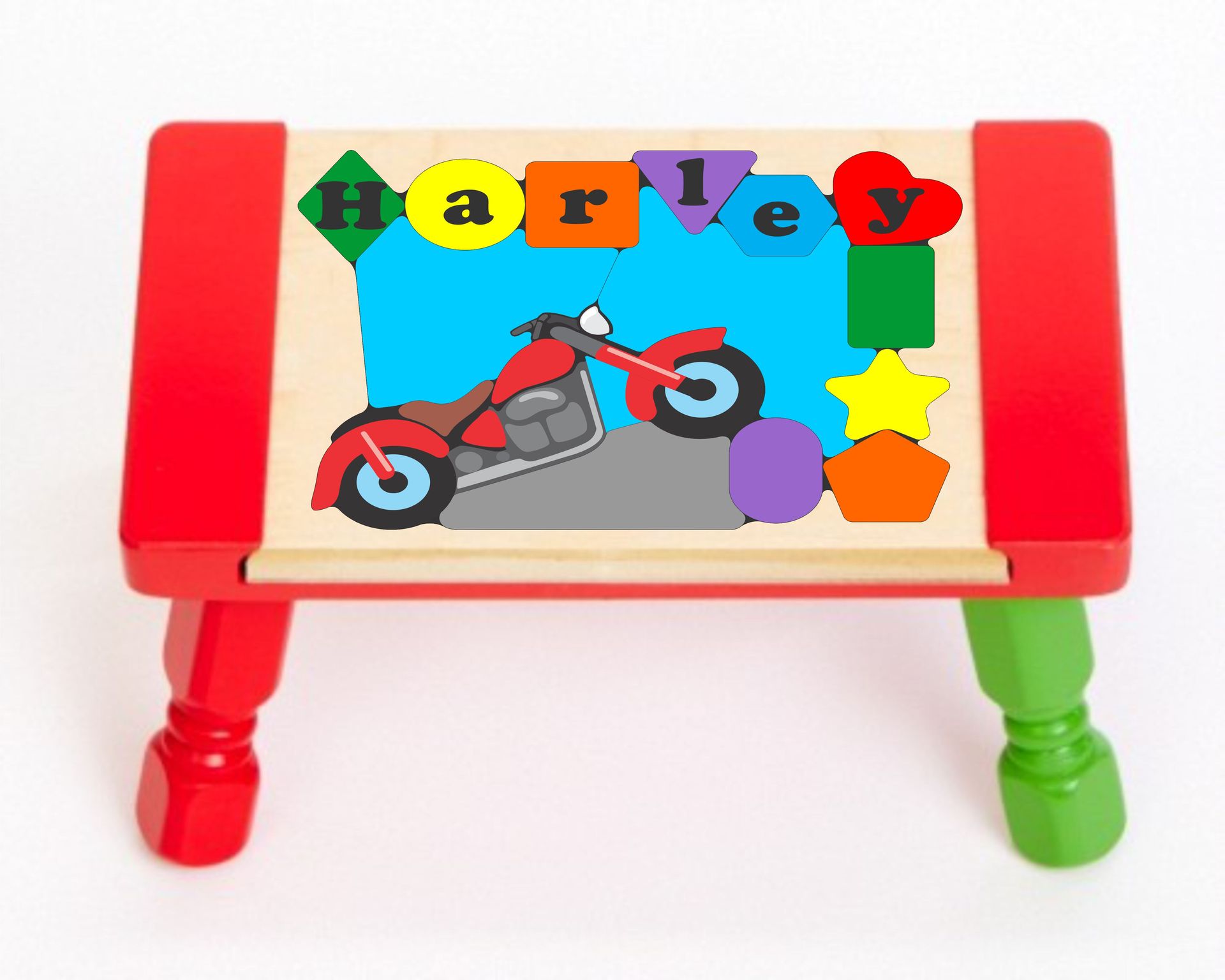 Personalized Name Motorcycle Bike Theme Puzzle Stool (FREE SHIPPING)