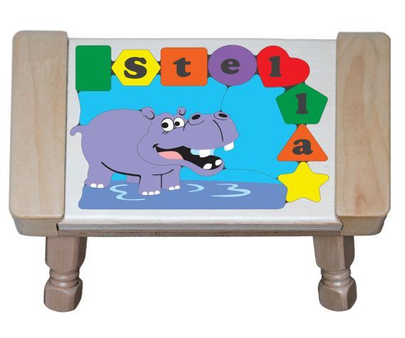 Personalized Name Hippo Theme Puzzle Stool - (FREE SHIPPING)