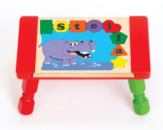 Personalized Name Hippo Theme Puzzle Stool - (FREE SHIPPING)