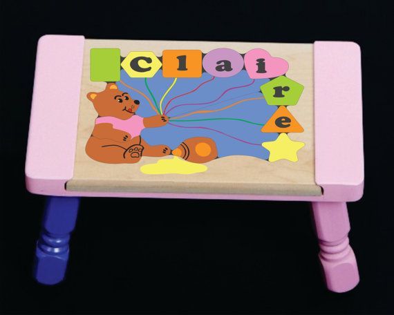 Personalized Name Honey Bear Theme Puzzle Stool - Pastel (FREE SHIPPING)