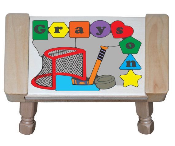 Personalized Name Ice Hockey Theme Puzzle Stool - (FREE SHIPPING)