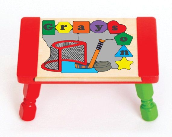 Personalized Name Ice Hockey Theme Puzzle Stool - (FREE SHIPPING)
