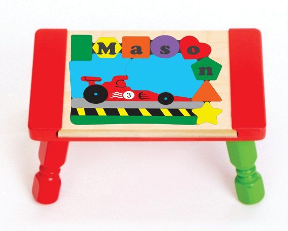Personalized Name Indy Race Car Theme Puzzle Stool - (FREE SHIPPING)