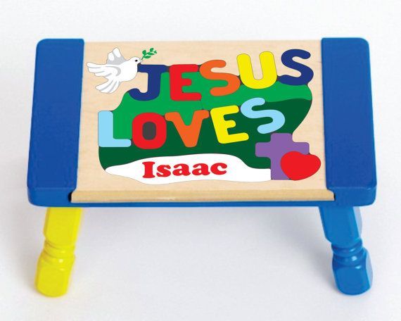 Personalized Name Jesus Loves Theme Puzzle Stool - (FREE SHIPPING)