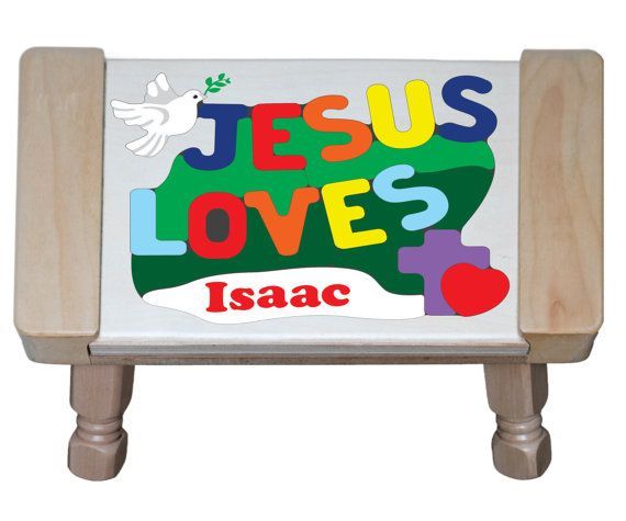 Personalized Name Jesus Loves Theme Puzzle Stool - (FREE SHIPPING)