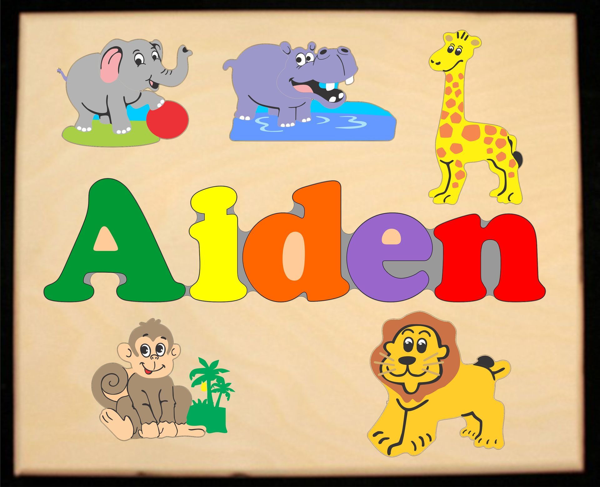 Custom Name(s) Jungle Zoo Animals Theme Puzzle in upper and lower case letters - Primary or Pastel, (FREE SHIPPING)