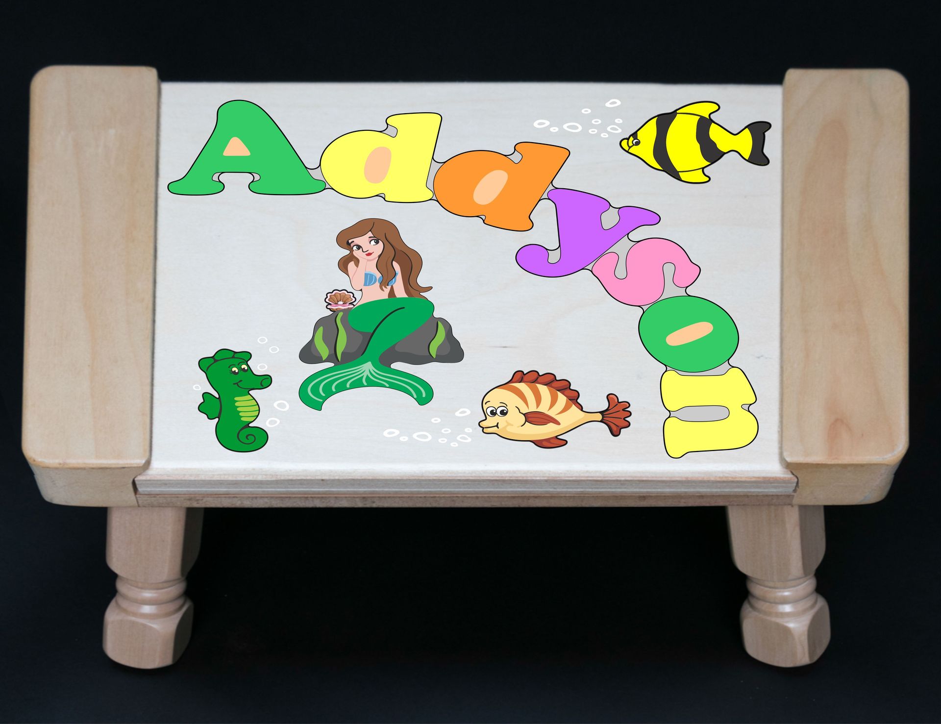 Personalized Name Mermaid Theme Puzzle Stool - Pastel (FREE SHIPPING)