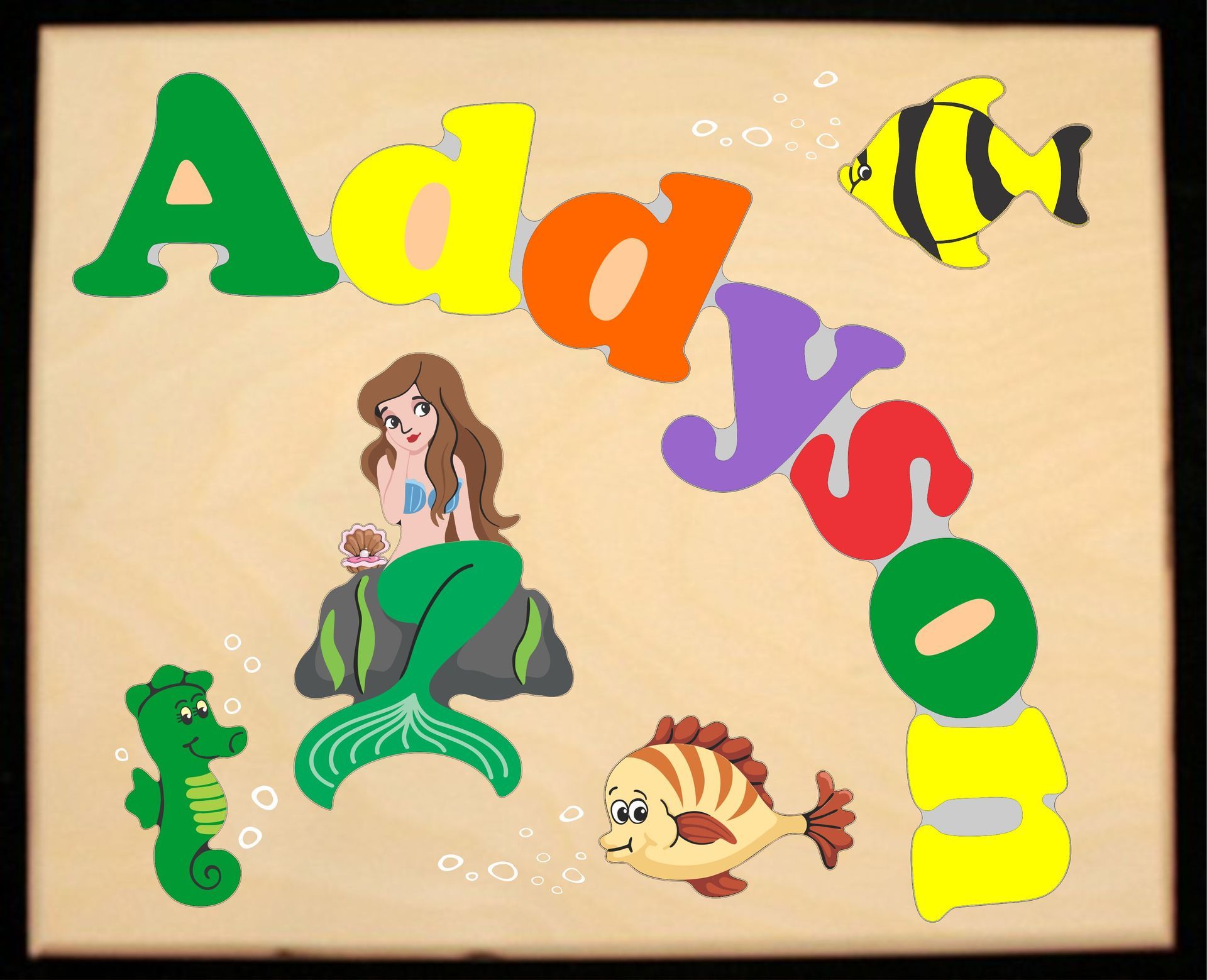 Custom Name(s) Mermaid Theme Puzzle in upper and lower case letters - Primary or Pastel (FREE SHIPPING)