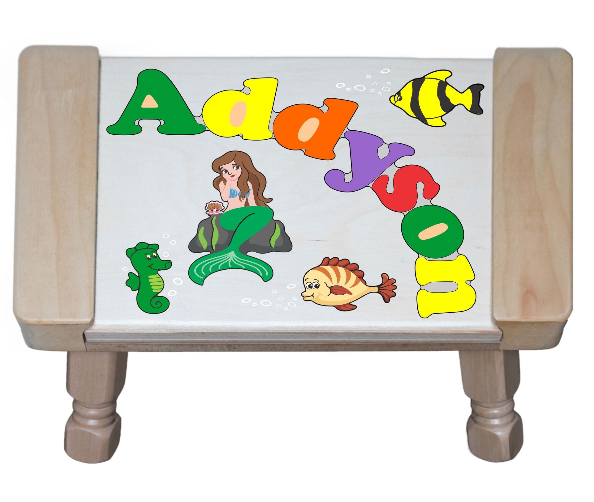 Personalized Name Mermaid Theme Puzzle Stool - Primary (FREE SHIPPING)