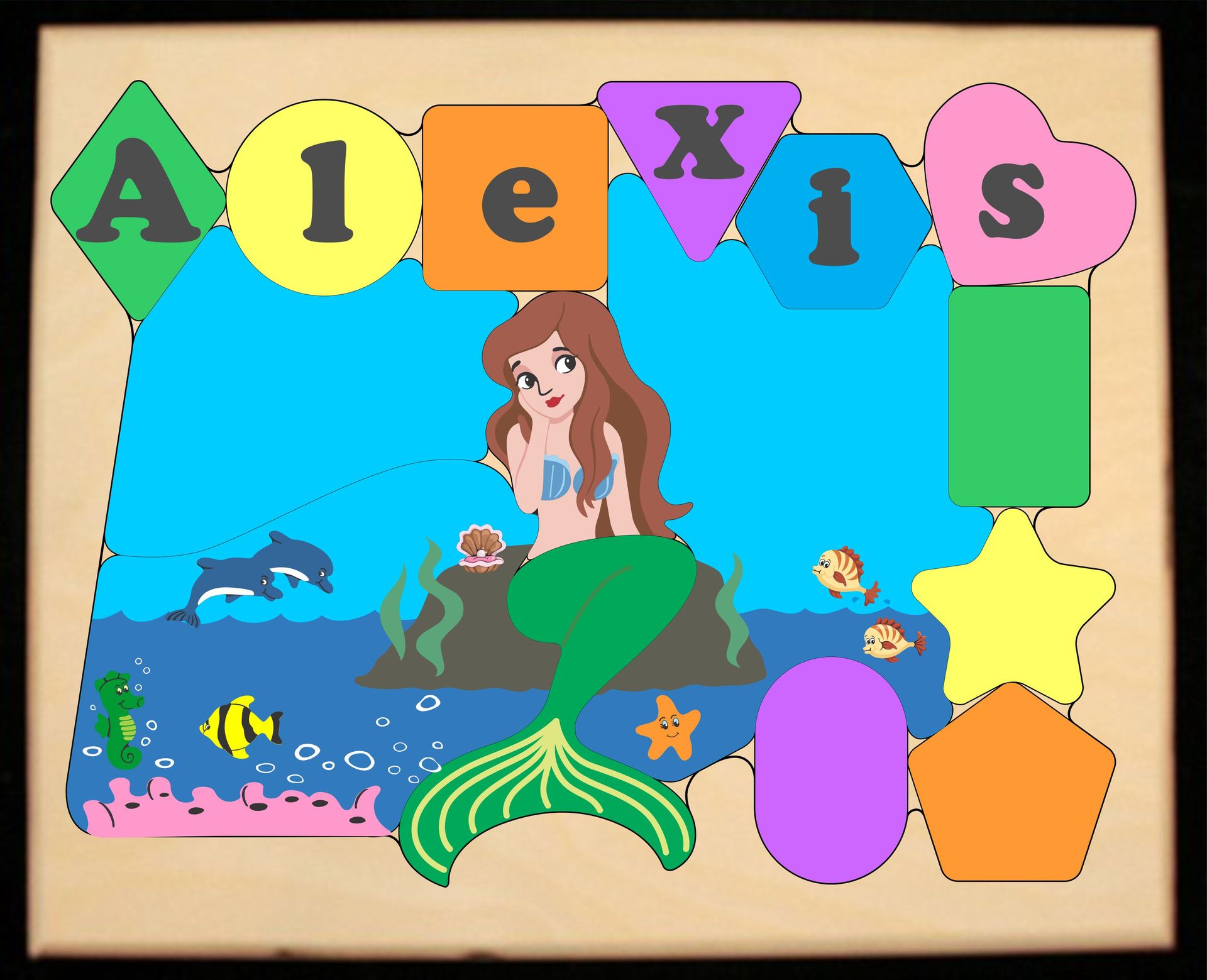 Personalized Name Mermaid Theme Puzzle - Primary (FREE SHIPPING)