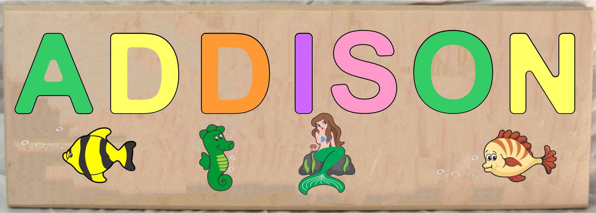 CUSTOM LONG BOARD NAME MERMAID THEME PUZZLE - PRIMARY OR PASTEL, (FREE SHIPPING)