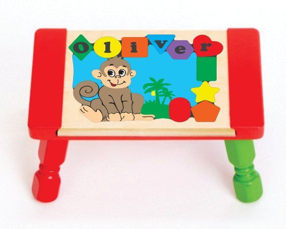 Personalized Name Monkey Theme Puzzle Stool - (FREE SHIPPING)
