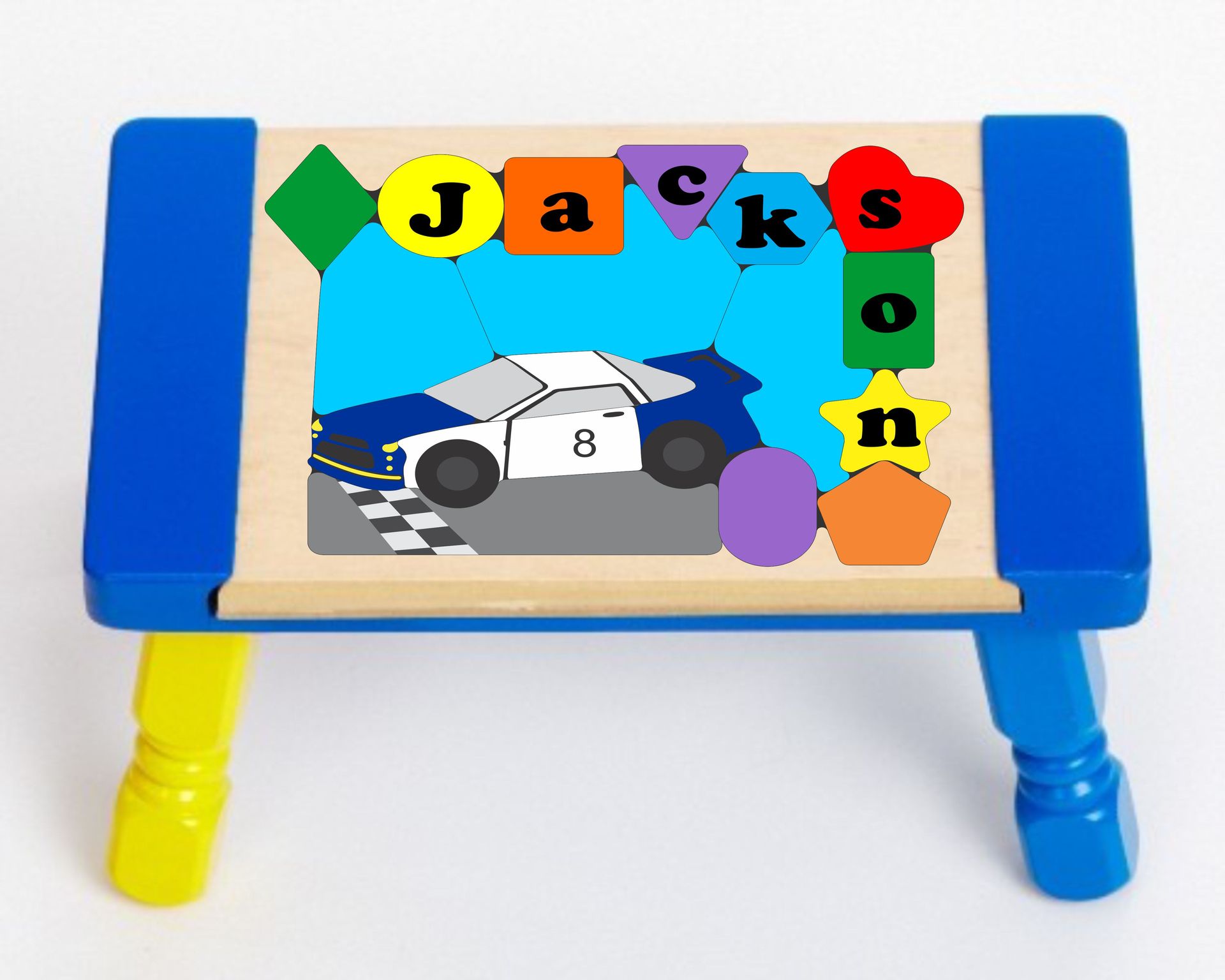 Personalized Name NAS Car Theme Puzzle Stool (FREE SHIPPING)
