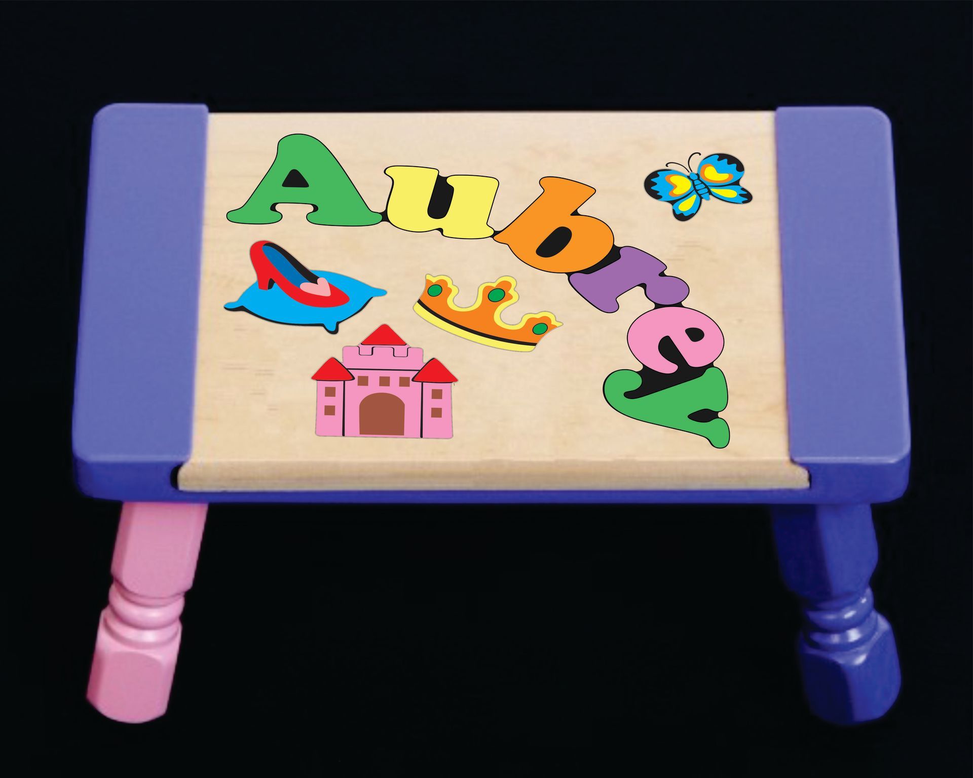 Custom Name(s) Princess Theme Puzzle Stool in upper and lower case letters - Primary or Pastel (FREE SHIPPING)