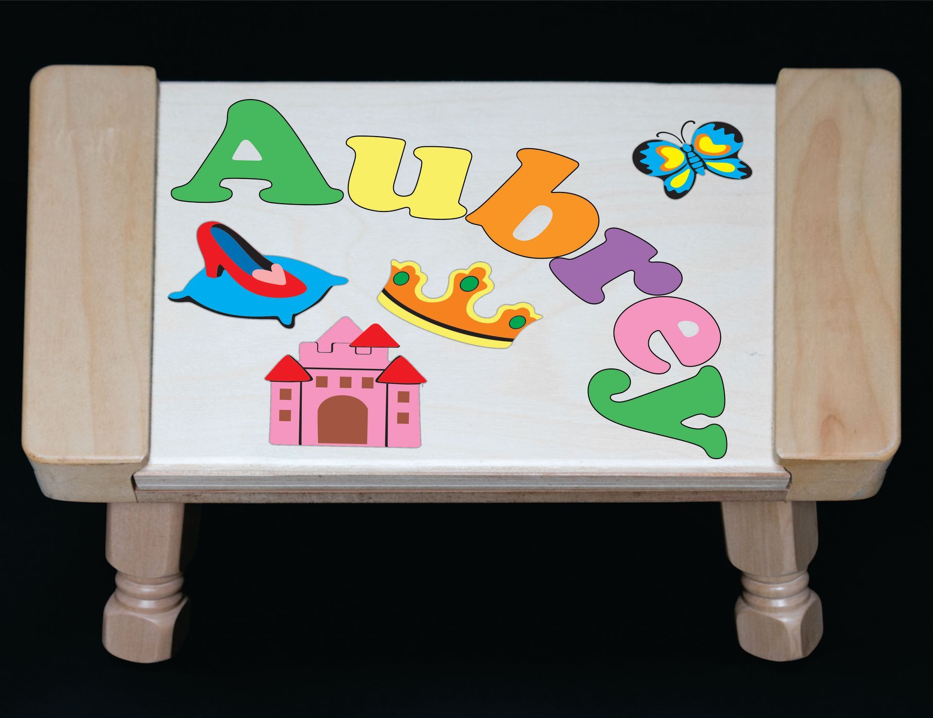 Custom Name(s) Princess Theme Puzzle Stool in upper and lower case letters - Primary or Pastel (FREE SHIPPING)