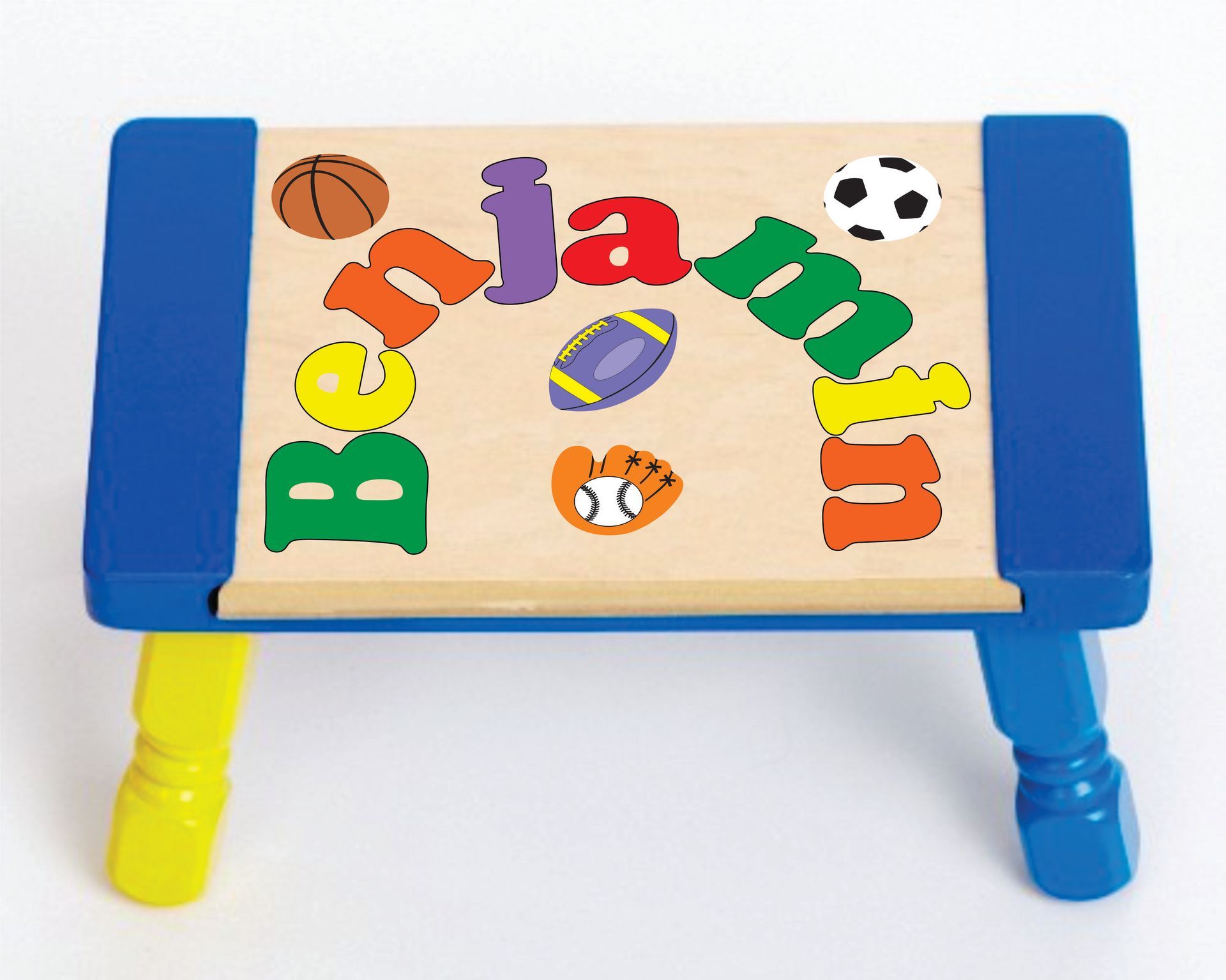 Custom Name(s) Sports Theme Puzzle Stool in upper and lower case letters - Primary or Pastel (FREE SHIPPING)