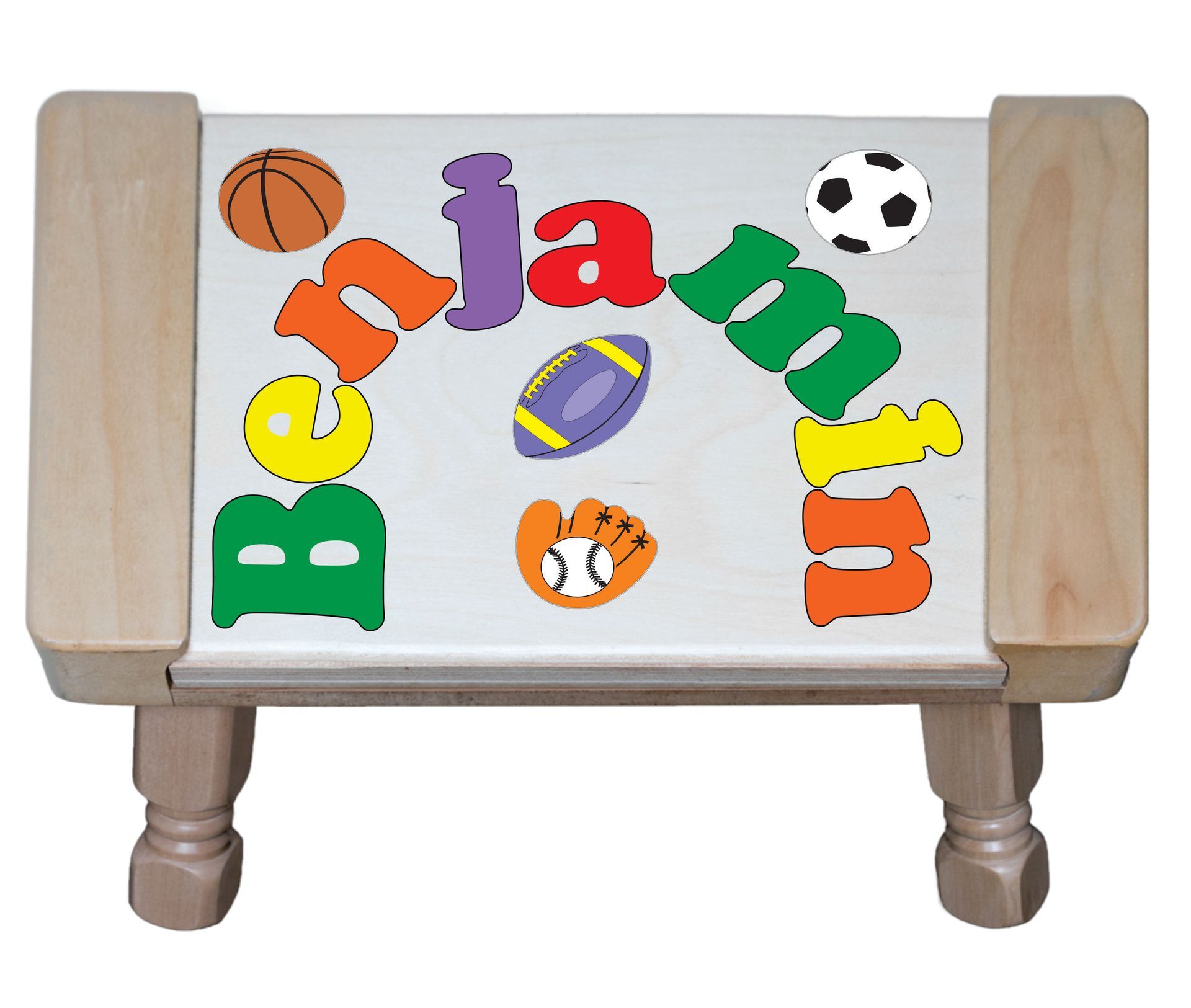 Custom Name(s) Sports Theme Puzzle Stool in upper and lower case letters - Primary or Pastel (FREE SHIPPING)