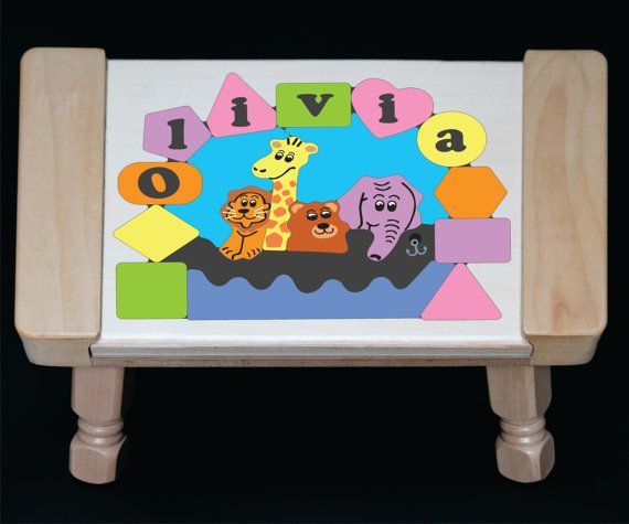 Personalized Name Noah's Ark Theme Puzzle Stool- Pastel - (FREE SHIPPING)