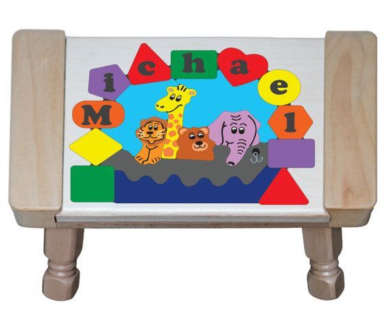 Personalized Name Noah's Ark Theme Puzzle Stool - Primary (FREE SHIPPING)