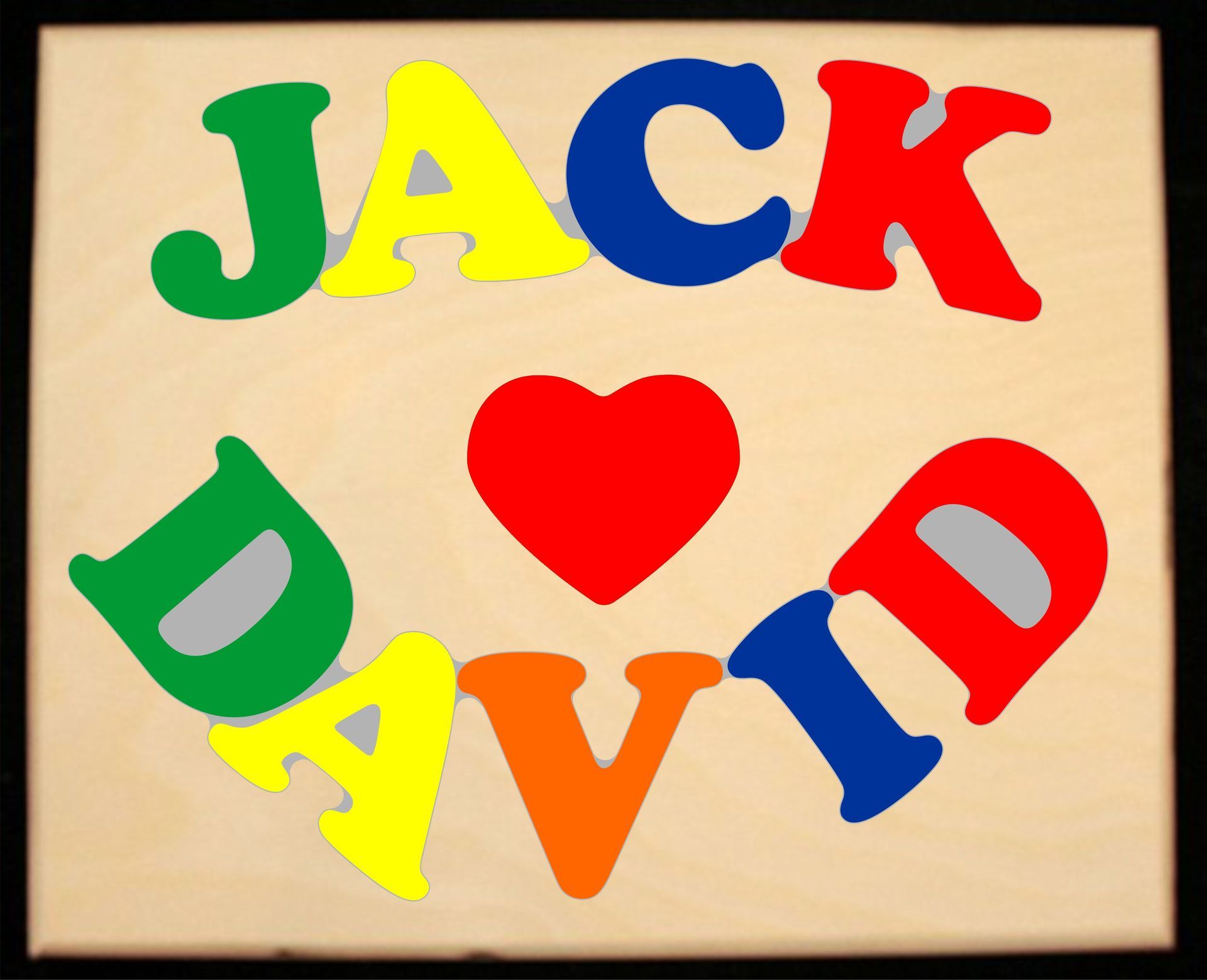 Custom 2 Name Puzzle with a Heart or Butterfly in the center - Primary or Pastel, (FREE SHIPPING)