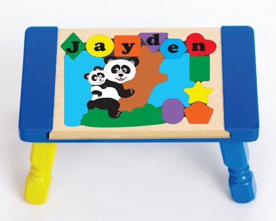 Personalized Name Panda Bear Theme Puzzle Stool - (FREE SHIPPING)